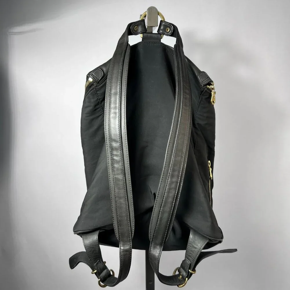 JOHNNY FARAH Black Leather/Nylon Backpack with Gold metal‎ Hardware